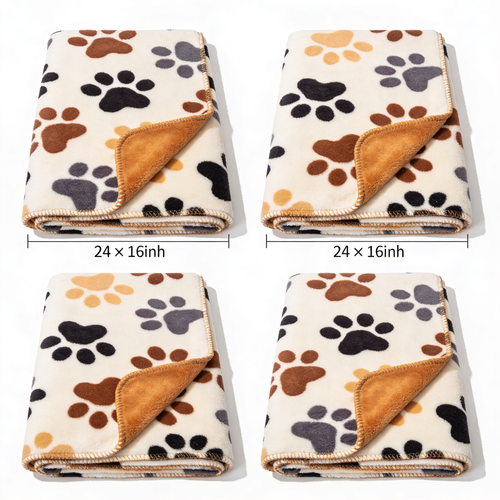 Bareutensil Tatuo 4 Pack Fleece Dog Blankets for Puppy Cats Multi-Size Sleep Mat for Pet Guinea Pig Soft Washable Warm Crate Bed Puppy Teething Toys Print Pattern Blanket Indoor(Mixed Color,24 x 16 Inch,Paw)